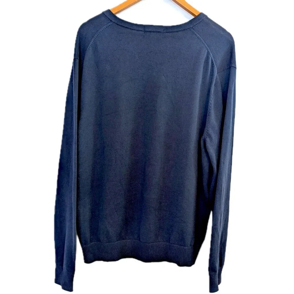 Lands’ End Men’s	| Supima Cotton V-Neck Sweater Navy Blue | Size Large